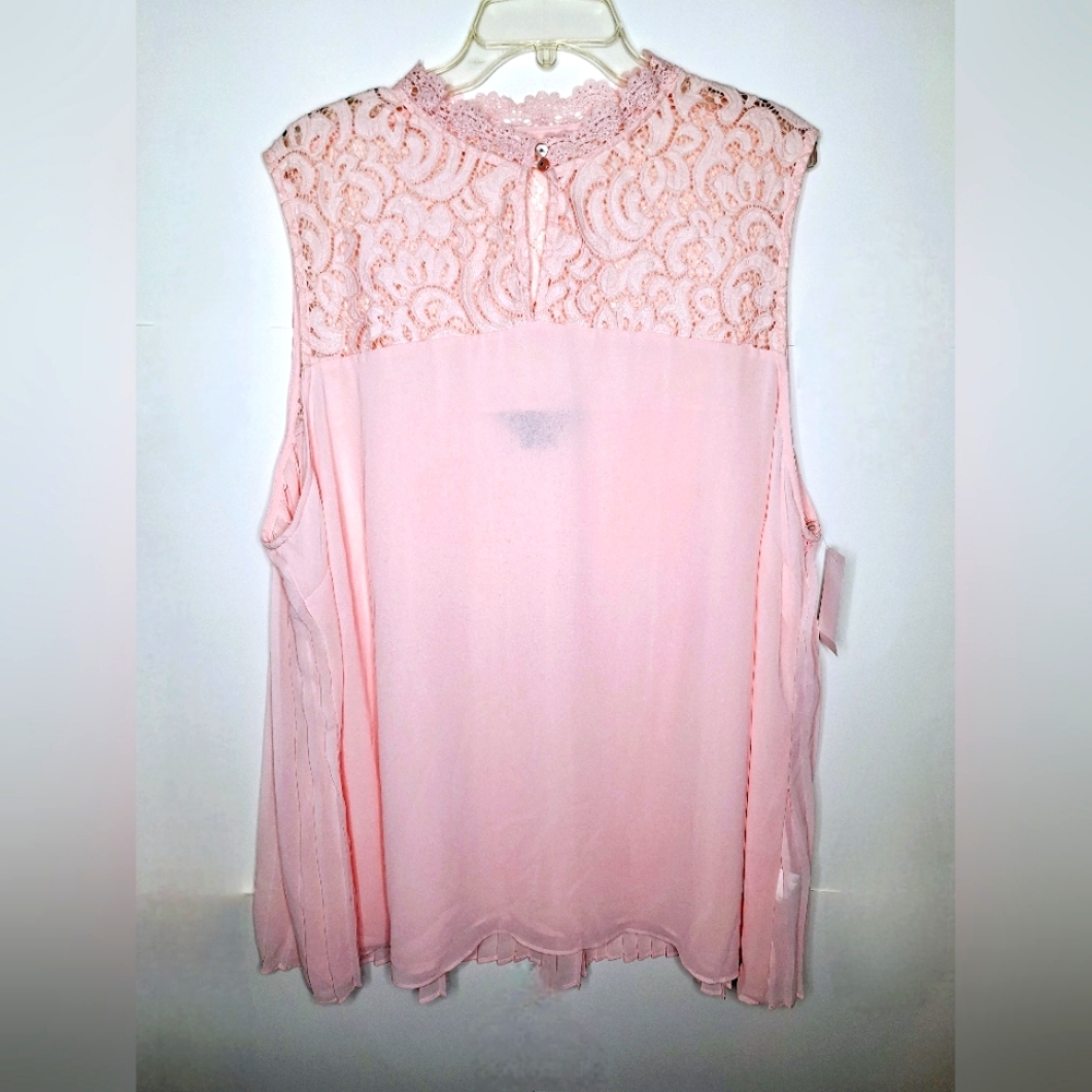 NWT MichelStudio "Accoordion & Lace" Plus size Easter pink sleeveless tunic.